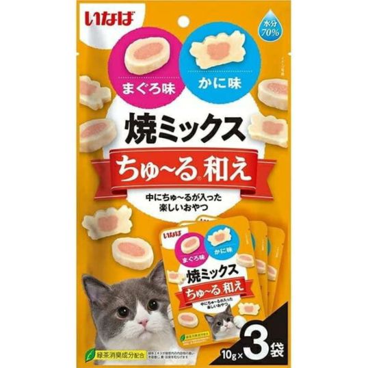 いなば 焼ミックス ちゅ～る和え まぐろ味とかに味 10g×3袋 猫 おやつ ちゅーる 小分け ネコ ねこ ごほうび