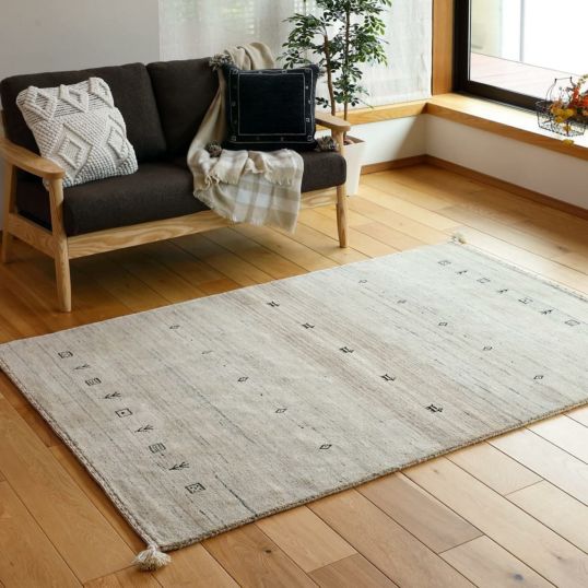 萩原 マット グレー 約140×200cm ギャッベ「 LORRI BUFFD L16」 ラグ