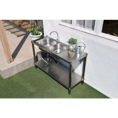 I】【メーカー直送】谷村実業 蛇口付きダブルシンクステン流し台 TAN