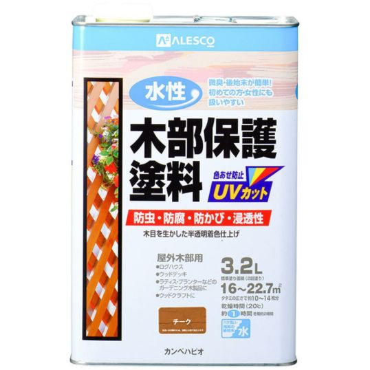 カンペハピオ(Kanpe Hapio) 水性木部保護塗料 3.2L チーク　防虫 防腐 防カビ 浸透性 色あせ防止 UVカット 半透明